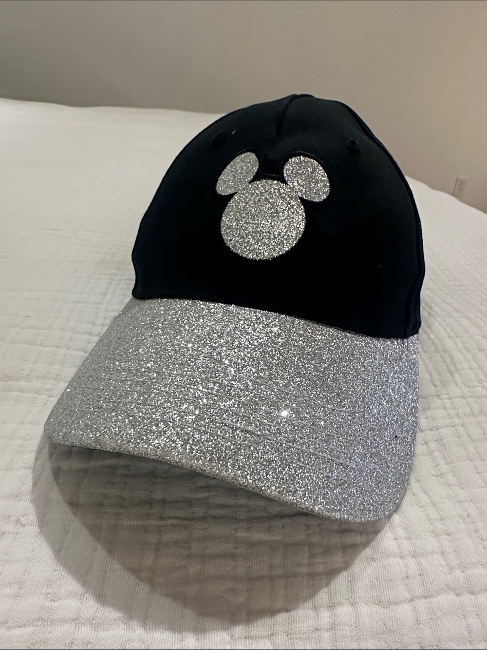Disney Black Cap with Silver Glitter Mickey Accent